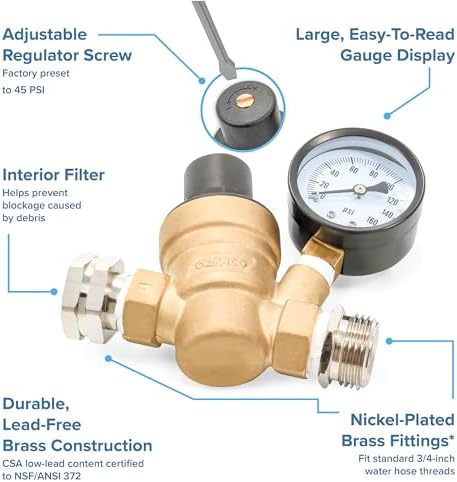 Camco Adjustable RV Water Pressure Regulator - Lead-Free Brass - Image 2