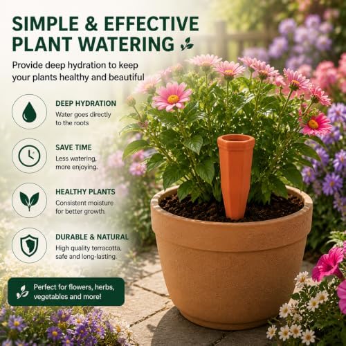 6 Pack Terracotta Watering Spikes with Lids - Image 6