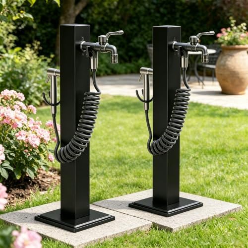 Outdoor Water Column with Faucet, Garden Water Column Freestanding with Spray Gun, Yard Hydrant Stainless Steel, Outdoor Water Spigot with Dual Inlet, for Irrigation Washing (37.4in-2pcs) by YourHomeYourCozySpace