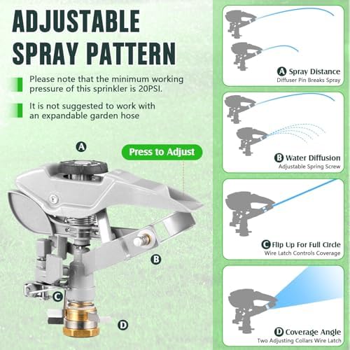 3 Sets Rotating 360 Degree Swivel Garden Sprinkler Pulsating Impact Sprinkler with Metal Base, Heavy Duty Adjustable Garden Hose Sprinklers System for Large Area Lawn Yard(Large Head) - Image 3