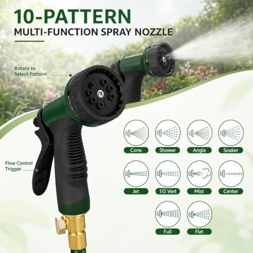 Black Non Expandable Garden Hose 50ft with 10 Function Nozzle, Lightweight 50 ft Water Hose for Yard, Lawn, Camping - Image 5