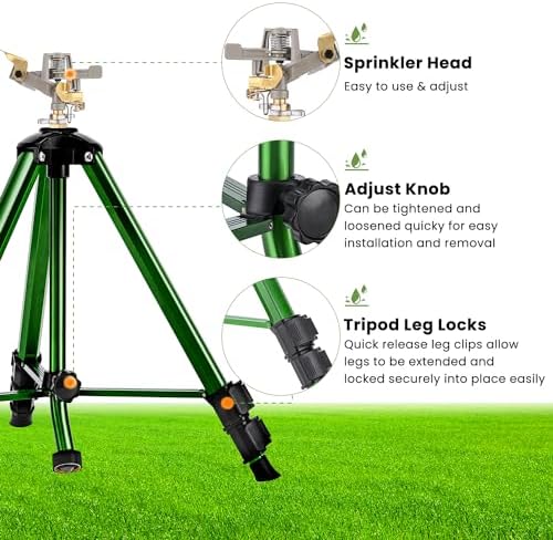 Pattiumo 2 Pack Lawn Sprinklers for Yard - 360° Tripod Sprinklers for Yard Large Area - Heavy Duty with 3/4 Inch Connector and Extension Legs - Flip Locks - Image 3