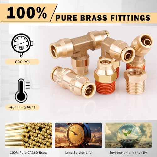 CheeMuii 60 Pcs Brass DOT Air Line Fittings Kit DOT Push to Connect Fitting - Image 3