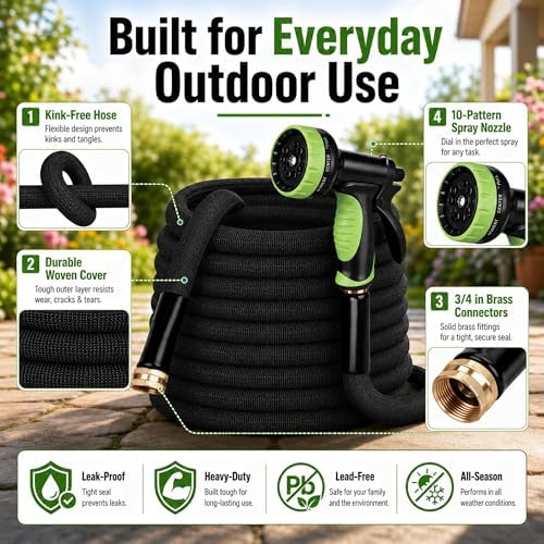 Garden Hose, 100 FT Non-Expandable Flexible Hose with Male/Female Fittings - Image 2