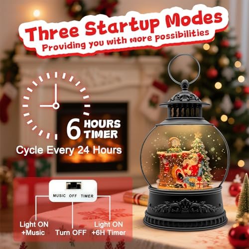 Christmas Snow Globe, Christmas Decorations Indoor, Glittering Santa Snow Scene with Music and 6H Timer, USB Lined/Battery Operated, Christmas Lantern for Holiday Decorations, Tabletop Decor for Home - Image 3