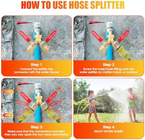Hose Splitter 2 Way Heavy Duty, 3/4 Inch GHT Thread Y Valve Connector with Stainless Steel Long Handle, Full Flow Garden Brass Hose Splitter for Outdoor Watering, Irrigation, Washing - Image 3