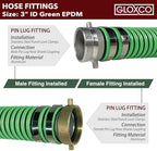 Gloxco Heavy Duty EPDM All Weather Suction Hose Assembly, Black Tube, Lime Green Helix, 3" Inside Diameter with Male x Female NPSM Pinlug Fittings Installed, 20 ft Length - Image 7
