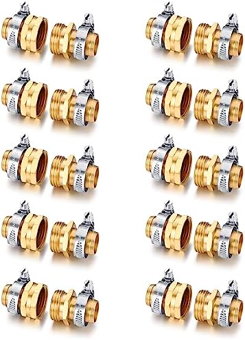 Garden Solid brass Hose Repair Connector with Clamps,Fit for Garden Hose Fitting,Male and Female Hose Fittings 10 Set (3/4"-10 Set) by YELUN