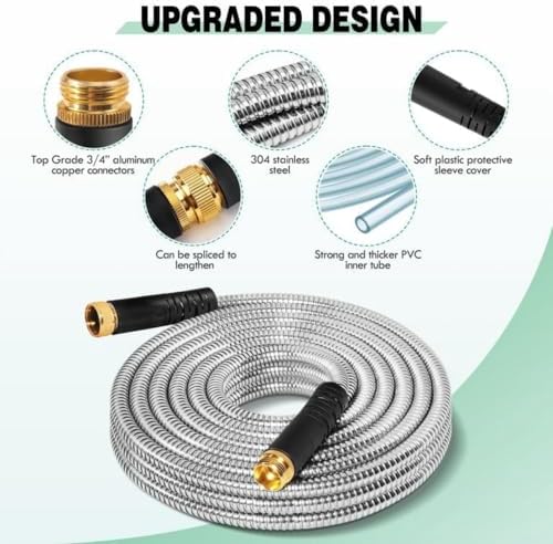 100 ft Metal Garden Hose - Stainless Steel Flexible No-Kink Design for Heavy-Duty Watering Lightweight & Rust-Resistant Water Pipe for Easy Handling - Image 2