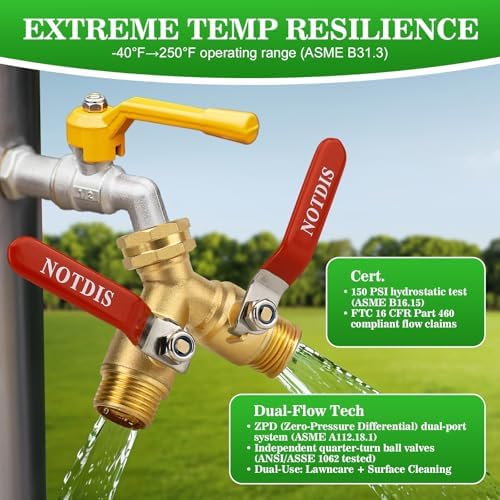 Full Flow Hose Splitter 2 Way Heavy Duty & Brass Garden Hose Shut Off Valve with Full-Flow Design - Image 4