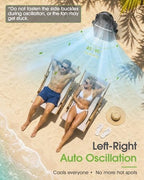 Ausic 2026 Upgraded 10″ 9L Oscillating Portable Misting Fan With Light, [Max 55Hrs] Golf Cart Mister Fan for Outside Patios, Outdoor Rechargeable Battery Operated Water Cool Fan-3 Spray Misters - Image 3