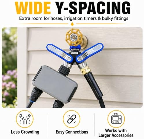 Garden Hose Splitter 2 Way, All-Metal Heavy Duty Water Spigot Splitter,with 3.68" Extra Long Handles, with Dual Shut-Off Valves, High Flow 3/4" GHT Outdoor Faucet Adapter,Blue - Image 7