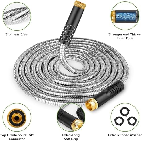 Unywarse Garden Hose 200FT Metal Water Hose with 10 Function Nozzle No-Kink - Image 2