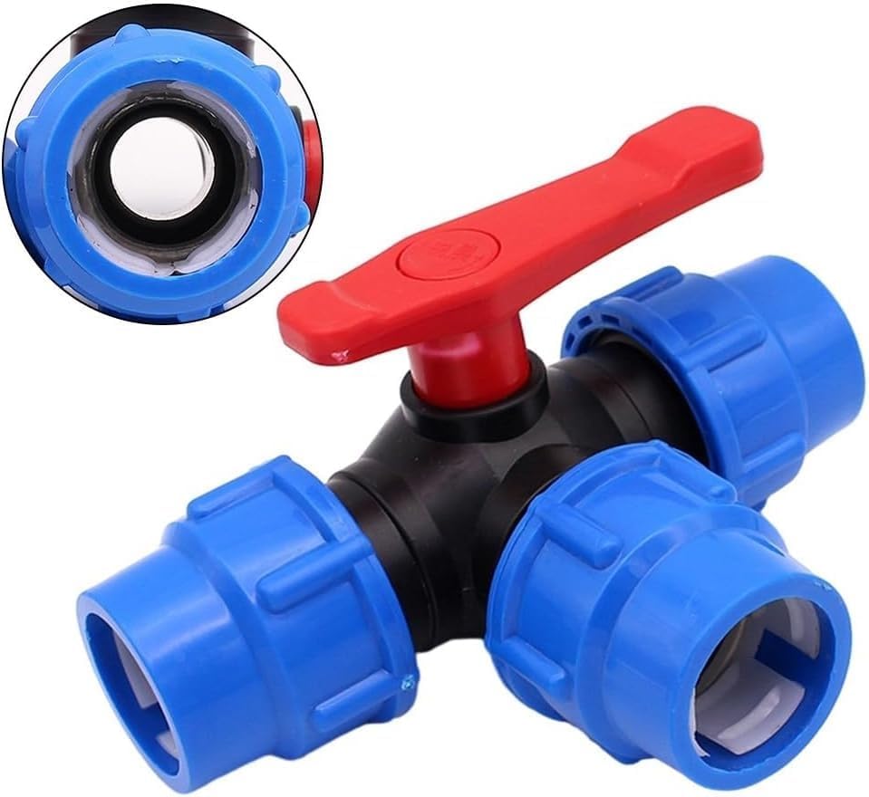 PVC Ball Valve,Ball Valve,Water Switch, 1/2" 3/4" 1" 2" Plastic 3 Way Ball Valve, T Type PE Quick Connect Pipe Quick Connector 20/25/32/40/50/63mm, 1pcs(Black,25mm) - Image 5