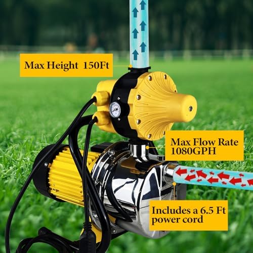 1HP 18gpm Shallow Well 110V Booster Pump Portable Garden Pond Water Transfer Pump Electric Yard Pool Cover Draining Pump Above Ground Irrigation Pump (J100-electronic switch) - Image 5
