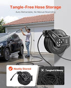 VEVOR Pressure Washer Hose Reel, 60 ft x 1/4 inch Retractable Power Heavy-Duty Steel Washer Hose Reel, 4000PSI Max, Auto-Rewinding, Flexible Wall/Floor Mounted for Car Washing,Garden,Floor Cleaning - Image 2