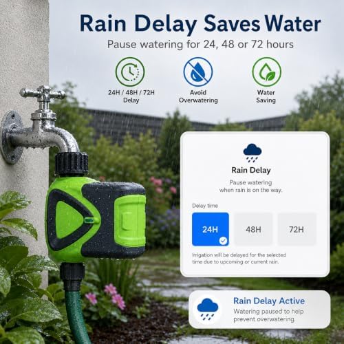 Smart WiFi Hose Timer No Hub Required, App-Controlled Sprinkler Timer for Garden Hose, Automatic Watering Timer for Lawn Yard Greenhouse, Rain Delay, 3/4 Inch Faucet, IP65 Waterproof - Image 6
