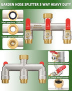 Hose Splitter 3 Way Heavy Duty Full Flow Brass Nickel Plated Outdoor Faucet and Garden Connector - Water Spigot Splitter - T Adapter with Shut-Off Valve, 3/4 - Inch GHT Thread（Red） - Image 4
