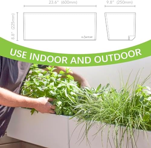 Glowpear Self Watering Planter Box - 23.6", White - UV Stable, Scalable Wall Mounts Plant Pot with Water Gauge, Indoor Outdoor for Vegetables, Flowers, Herbs, and Succulents, Gardening - Image 5