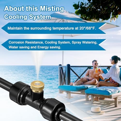 uxcell Misting Cooling System, 59FT(18M) Misting Line +20 Mist Nozzles +3/4" Brass Adapter, Misters for Outside Patio Garden Greenhouse Umbrella - Image 2