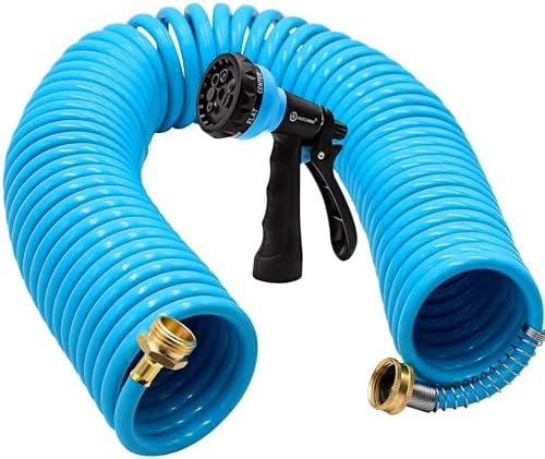 AUTOMAN Recoil Garden Hose 50 ft, EVA Curly Water Hose with Brass Connectors, Coil Garden Water Hose,Includes 7-Pattern Function Sprayer,Retractable,Corrosion Resistant Garden Coil Hose by AUTOMAN