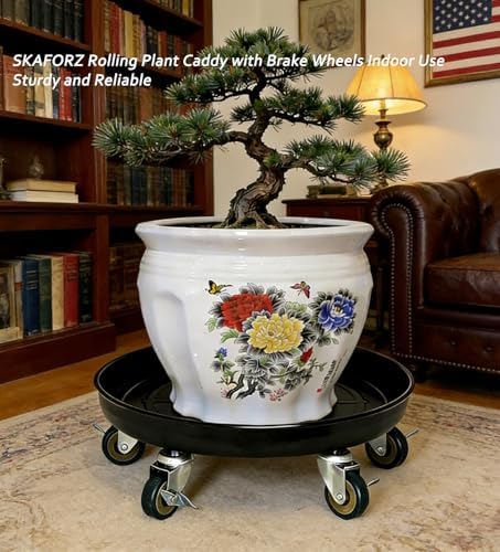Rolling Planter Caddy(470lbs Capacity), Heavy Duty Metal Plant Stand with Brake Wheels Plant Dolly Mover Plant Pot Tray Saucer for Indoor Outdoor 18 Inches Black - Image 6