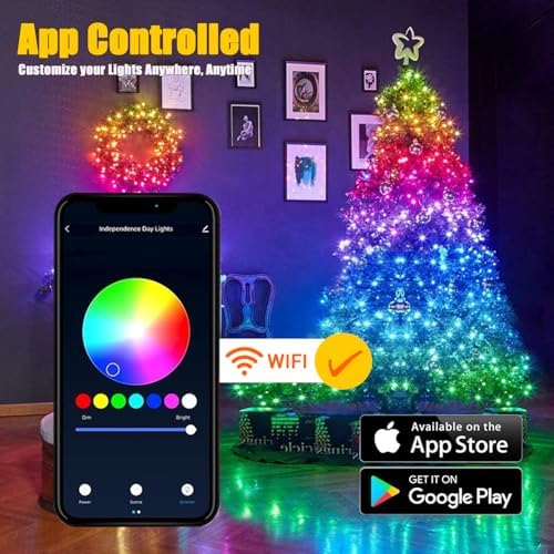 Smart Christmas String Lights - 196FT 600 RGB LEDs WiFi Multi-Color Changing Compatible with Alexa & Google Home for 6-8ft Christmas Tree - Image 2