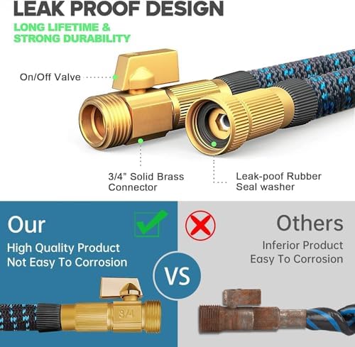 75 ft Expandable Garden Hose - Kink Free Flexible Water Hose with Thumb-Controlled 10-Function Nozzle, 3/4 Solid Connectors, Durable 3750D Fabric, 4-Layer Latex Core - Image 4