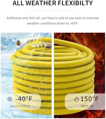 Heavy Duty Premium Garden Hose 50ft x 5/8", 300PSI Working, 1000PSI Burst, Hybrid Rubber Water Hose with Transparent Swivel Handle - Hot/Cold Water - Five Layered Braiding with Brass fittings (Yellow) - Image 5