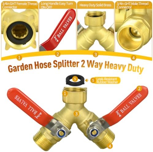 2 Pack Brass Garden Hose Splitter 2 Way, Full Flow Hose Splitter - Image 5
