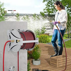 Stainless Steel Wall Mounted Hose Reel - Garden Hose Holder with Storage Shelf for Efficient Hosepipe Nization,Red-50m - Image 2