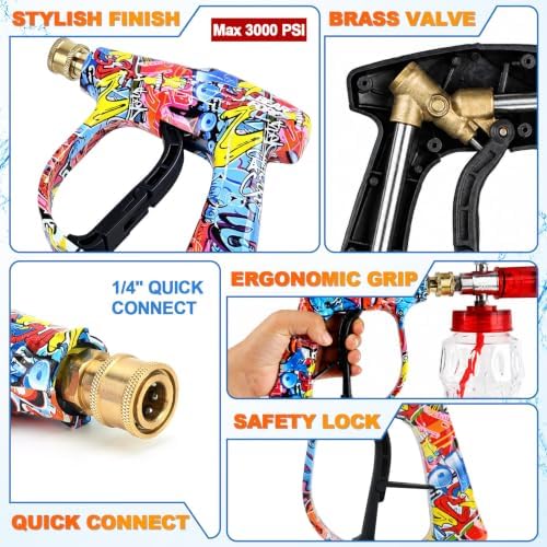 Pressure Washer Spray Gun M22-14 Max 3000 PSI with 1/4" Quick Connector Snow Foam Lance & 5 Spray Tips & Clip Nozzle Holder, Compatible for Some of Greenworks Kar-cher Ryobi Homelite Pressure Washer - Image 4