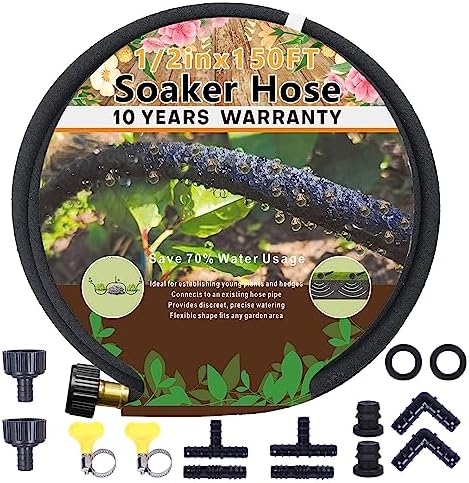1/2’’ Soaker Hose for Garden 150 Ft, Heavy Duty Watering Hose 150-Foot with Kit, DIY Drip Irrigation Hoses System (150 feet) by Holldoor