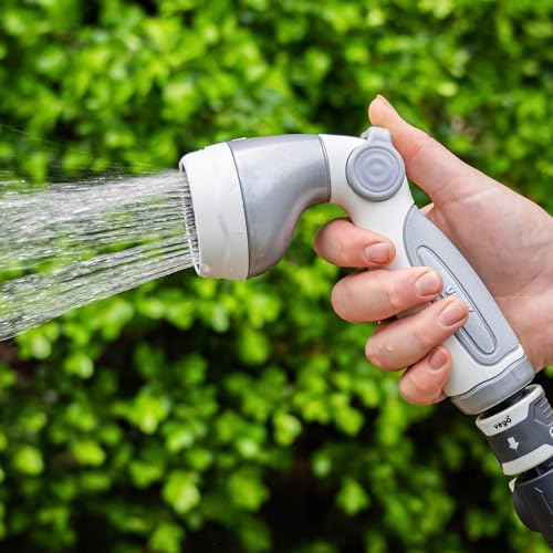 Garden Hose Reel Retractable 1/2" x 130ft Wall Mounted Hose Reel Automatic Rewind, Any Length Lock with 9 Patterns Sprayer Nozzle, Quick Connector and Adjustable shot Nozzle- Cloud White - Image 6