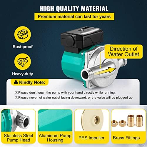 VEVOR Hot Water Recirculating Pump, 93W 110V Water Circulator Circulating Pump, with 3/4″ G Thread, Compatible with 1/2″ NPT, Stainless Steel Head, 3 Speed Control for Electric Heater System - Image 3