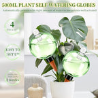 Plant Self Watering Globes with Covers, Plastic Water Bulbs Top Fill, Plant Watering Devices System Slow Release Terracotta, Water Spikes Stakes for Indoor (Green, 4pack) - Image 6