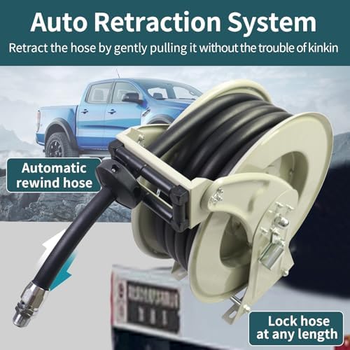 3/4"X33' Fuel Hose Reel & Fuel Nozzle & Fuel Hose Swivel,Spring Driven Retractable Diesel Hose Reel,Inlet 1" NPT Thread,Oulet 3/4" NPT Thread Swivel,Heavy Duty Steel Construction Reel - Image 4