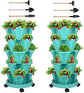 GameXcel Vertical Planter Tower - 5 Tier Stackable Garden Planters with Wheels and Tools Plant Pots for Strawberry Herb Flower and Vegetable Indoor Outdoor Use Teal 2 Pack by GameXcel