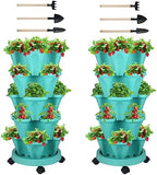 GameXcel Vertical Planter Tower - 5 Tier Stackable Garden Planters with Wheels and Tools Plant Pots for Strawberry Herb Flower and Vegetable Indoor Outdoor Use Teal 2 Pack by GameXcel
