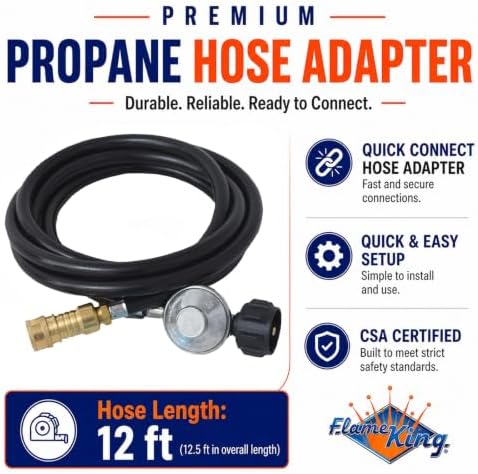 Flame King 12FT QCC/Type 1 Regulator Hose with 1/4" Quick-Connect Adapter for Heaters - Image 5