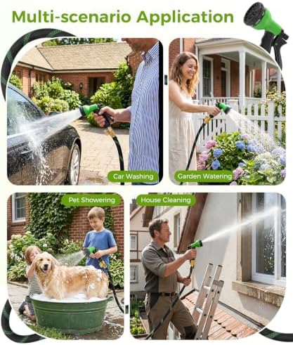 100ft Garden Hose，Non-Expandable Water Hose with 8 Function Spray Nozzle, Burst-Resistant，Kink-Free，Lightweight，Durable & Flexible 3/4" Garden Hose for Gardening, Yard，Lawn, Car Washing - Image 6