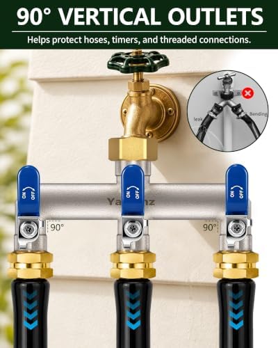 3-Way Garden Hose Splitter, Heavy-Duty Brass, 3/4" GHT, Blue - Image 3