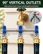 3-Way Garden Hose Splitter, Heavy-Duty Brass, 3/4" GHT, Blue - Image 3