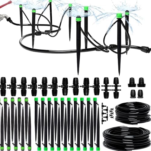Drip Irrigation System, Adjustable Premium Irrigation System for Garden, Elevated Beds, Complete Drip Irrigation Kit with Dropper, 5/16" and 1/4" Irrigation Tubing and Back-Spilling Accessories by Gobelief