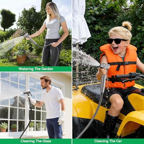 304 Stainless Steel Outdoor Vertical Square Garden Water Column, Freestanding Hose Stand with 2 in 1 Double Brass Faucet and Spray Gun, Black Yard Hydrant for Backyard and Irrigation, 37.4 in - Image 6
