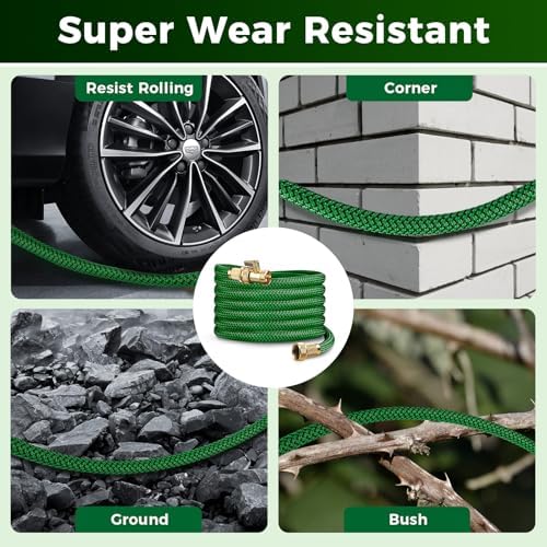 50FT Heavy Duty Garden Hose, Non-Expandable Flexible Kink-Resistant Water Hose, High-Density Fabric, Leak-Proof Metal Connector for Patio Lawn Car Wash - Image 7
