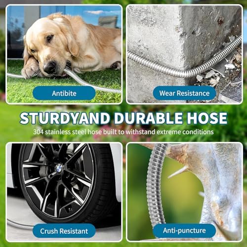50ft Water Hose, Non Kinking Stainless Steel Hose, Kink Free Flexible 50 Foot Metal Hose for Outside Yard Backyard Lawn, Burst Proof with 10-Pattern Nozzle - Image 6