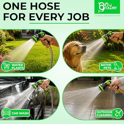 50 FT Garden Hose Stainless Steel Heavy Duty with Spray Nozzle, Lightweight and No-Kink Flexible Water Hose 50 FT with 3/4" Solid Brass Fittings, Metal Waterhose for Outside 50FT, Manguera para Jardin - Image 5
