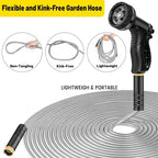 Garden Hose 75 ft, Heavy Duty Stainless Steel Metal Water Hose with 8 Function Nozzle, No Kink, Leak-proof and Lightweight, Easy to Use and Sturdy, Puncture-Proof Outdoor Yard Hose - Image 2