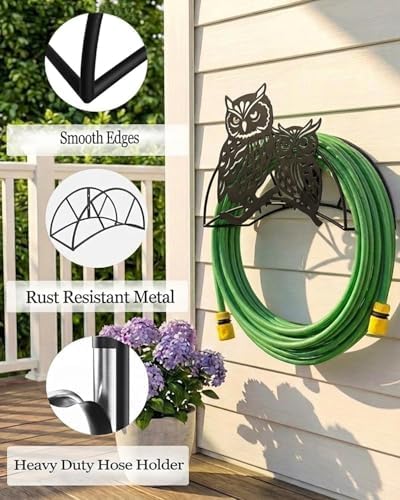 Owls Bird Hose Holder Metal Wall Mount HeavyDuty 125'5/8"Garden Hose Hanger - Image 3